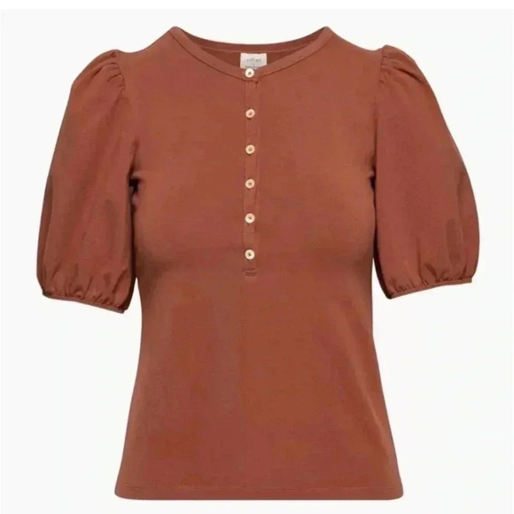 Wilfred Top Puff Sleeve Aritzia Blouse Billow Size XS Like New Warm Brown Coffee - Picture 5 of 11